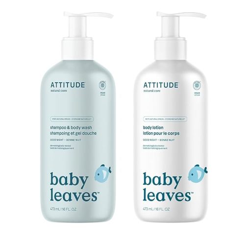 Bundle of ATTITUDE 2-in-1 Shampoo and Body Wash for Baby and Body Lotion for Baby, EWG Verified, Dermatologically Tested, Plant and Mineral-Based Ingredients, Vegan, Good Night, 16 Fl Oz