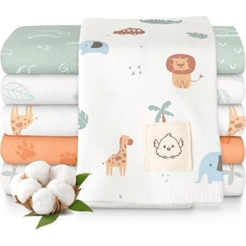 KeaBabies Organic Burp Cloths Baby Boy, Girl, 6-Pack Large Burping Cloths(Wilderness)