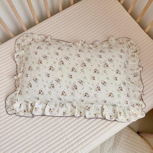 BuLuTu Floral Toddler Pillow Cases Cotton Muslin Cotton Pillowcases for Girls Nursery Pillow, Kids Pillow Cover for Crib/Toddler Bed, Envelope Closure,1 Piece, Crapemyrtle Pattern, 14"x20"