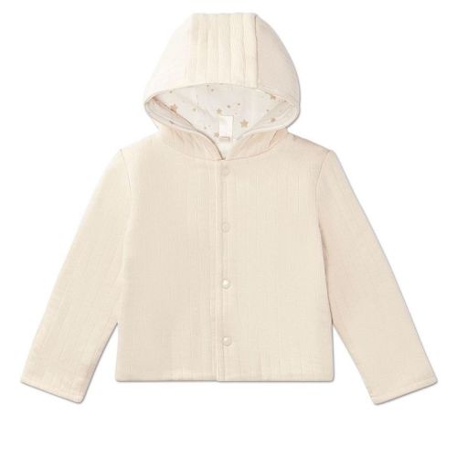 MiniMoi Baby and Toddler Unisex Hooded Reversible Cotton Rich Star-Print / Quilted Jacket Oatmeal-Winter White 6 Months