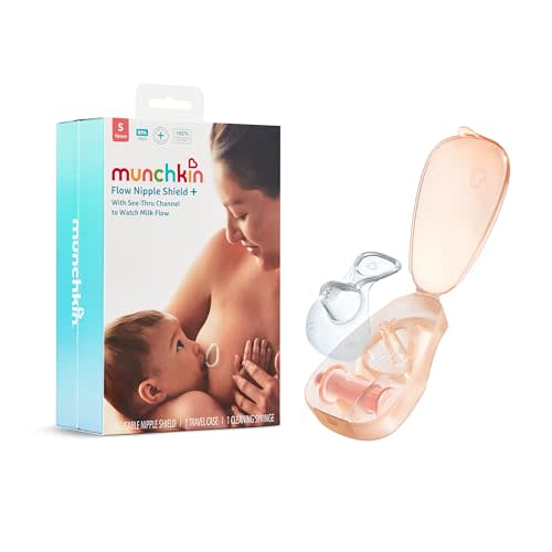 Munchkin Flow Breastmilk and Latch Monitor, Nipple Shield for Newborn with See-Thru Channel to Check Milk Flow, Breastfeeding Essential and Nursing Support for Mom, Silicone - 16mm