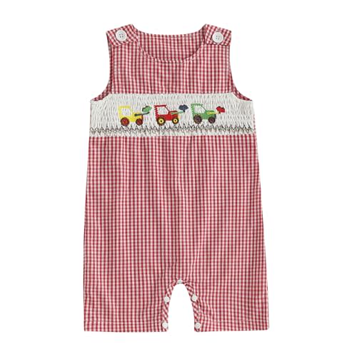 Arvbitana Newborn Baby Boys Sleeveless Seersucker Romper One Piece Straps Overalls Striped Jumpsuit Summer Smocked Clothes