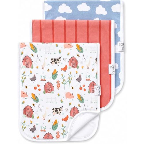Copper Pearl Premium Baby Burp Cloths - 3-Pack Large Cotton Burp Cloths, Extra Soft Spit Up Rags with 3 Absorbent Layers, Perfect for Baby Boy and Baby Girl Gifts (21" x 10" Size, Farmstead Set)