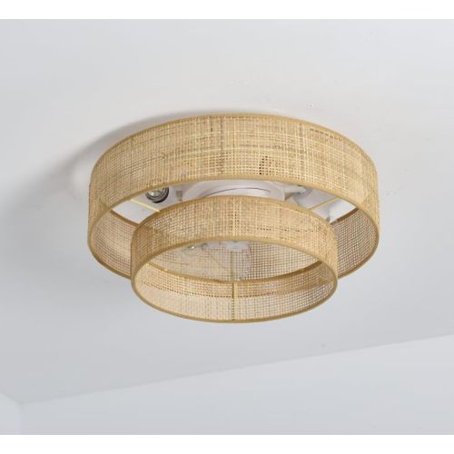 Stymon 20" Bamboo Flush Mount Ceiling Fan with Light and Remote Control.Boho Chic Wicker Rattan Caged Fandelier for Bedroom Indoor Kitchen