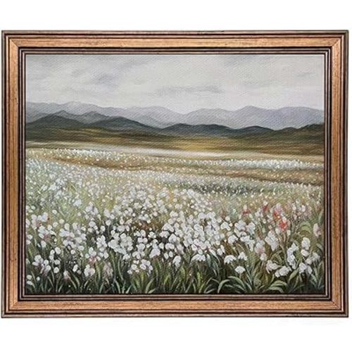 Yeechine Gold Framed Vintage Wall Art Wildflowers Field Canvas Wall Art Print Kitchen Living Room Wall Decor (champ fleuri, 12" L x 9.5" W)