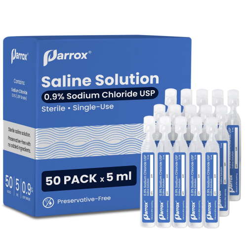 Parrox Saline Solution Single-Use Vials (50 Count), Multipurpose Personal Care