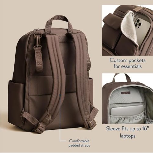 Itzy Ritzy Utility Diaper Bag Backpack – Features 17 Pockets (Including 2 Insulated Bottle Holders) & Trolley Sleeve and Includes Stroller Straps & Changing Pad – Part of the Belong Collection (Mocha)