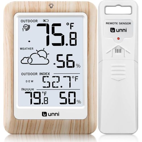 Indoor Outdoor Thermometer Hygrometer Wireless Weather Station | Temperature Humidity Monitor Battery Powered Inside Outside Thermometers with 330ft Range Remote Sensor and Backlight Display