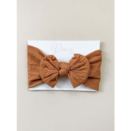 KNOT BOW CABLE KNIT HEADBAND - RUST