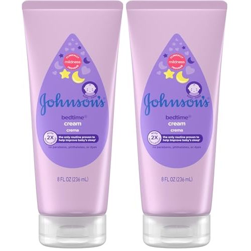 Johnson's Baby Bedtime Moisturizing Body Cream, Relaxing Aromas, Night Time Baby Massage Cream for Dry Skin Relief, Hypoallergenic, No Parabens, Phthalates or Dyes, 8 fl. oz (Pack of 2)