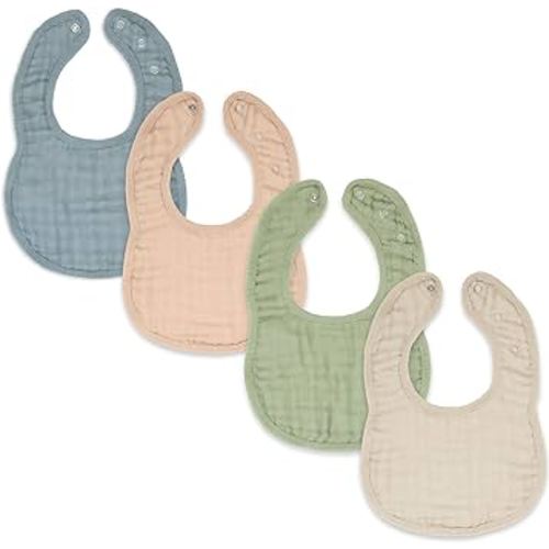 Comfy Cubs Muslin Bibs for Babies, Pack of 4 - Soft and Highly Absorbent, Feeding, Drool and Teething Bib, Adjustable Snaps - Stylish & Colorful Unisex Designs, Giftable Set - Multicolor