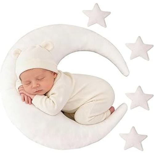 Newborn Photography Props 5Pcs Baby Moon Star Pillow Set Newborn Photography Posing Pillows Adjustable Photography Props, White