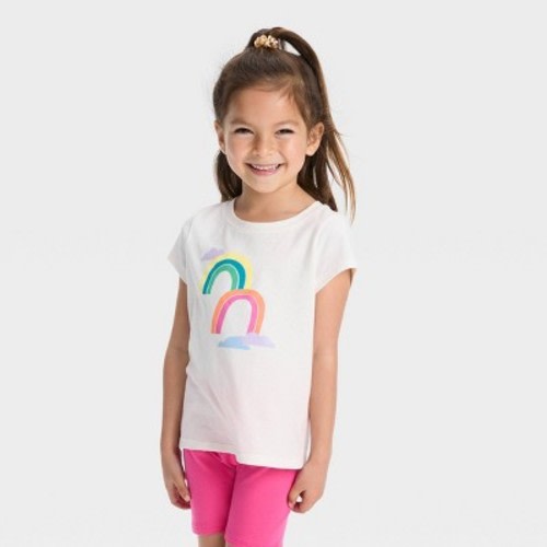 Toddler Girls' Rainbows Short Sleeve T-Shirt - Cat & Jack™ Cream 5T
