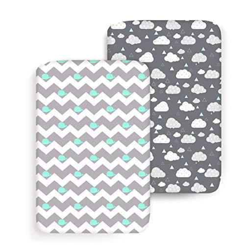 COSMOPLUS Stretch Fitted Pack n Play Playard Sheets - 2 Pack for Mini Crib Sheet Set,Pack n Play Mattress Cover, Ultra Stretchy Soft,Whale/Cloud