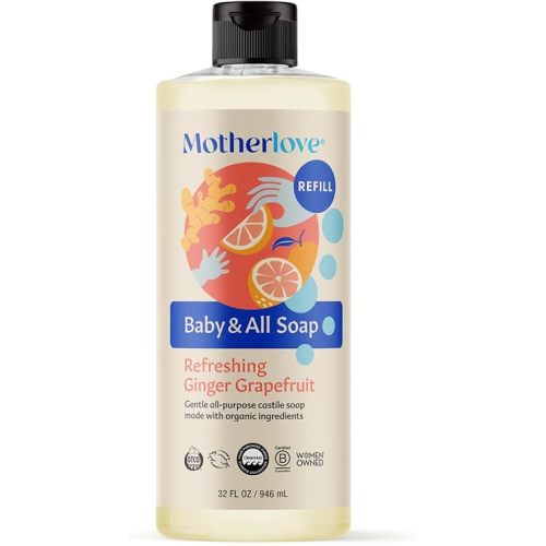 Motherlove Baby & All Soap (32 oz) Gentle Foaming All-Purpose Castile Soap Made with Organic Ingredients – Refreshing Ginger Grapefruit