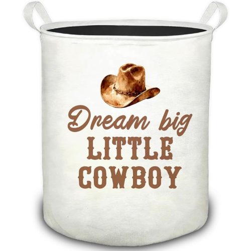 Cowboy Nursery Laundry Basket, Western Dream Big Little Cowboy Foldable Laundry Hamper With Handles Clothes Toys Storage Basket for Boys Kids Room Nursery Playroom Bathroom