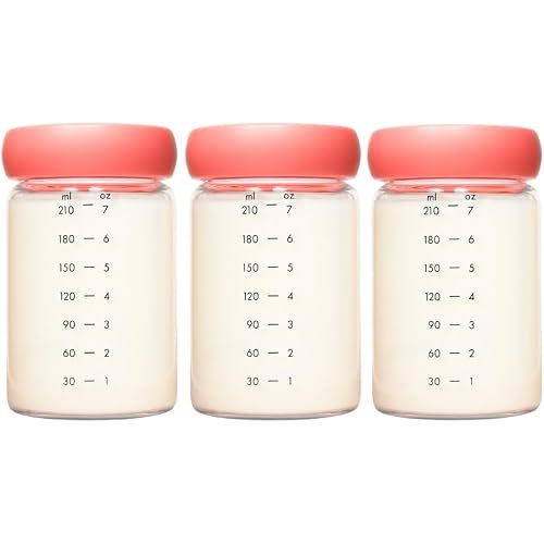 Boon Cache Glass Breastmilk Storage Bottles with Lids - Leakproof Containers for Breastmilk, Baby Food, Formula, and Snacks - Freezer and Dishwasher Safe - 7 Oz - 3 Count