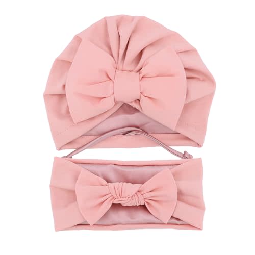 Jomila Bundle of Bonnet and Headband for Baby Newborn Silk Satin Lined Beanie Toddler Infant Girls Adjustable Hat 0-6 Months