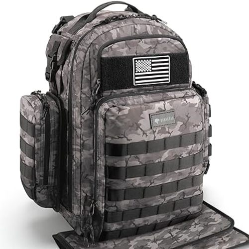 Dinictis Dad Diaper Bag, Mens Diaper Bag Backpack with Diaper Changing Mat, Military Diaper Backpack with Molle Webbing, Waterproof Pouch, Baby Wipes pocket, Insulated Bottle Pockets- Black Camo