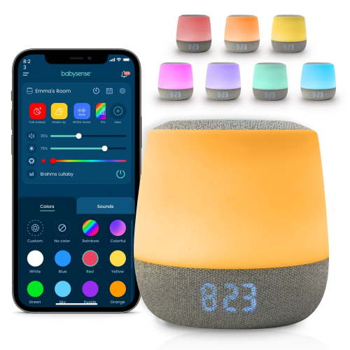 Babysense Baby Sound Machine with Night Light | 2nd Gen | 28 Soothing Sounds | Toddler Sleep Trainer | App-Controlled White Noise Machine | Sleep Timer | 2.4GHz Wifi | US Only