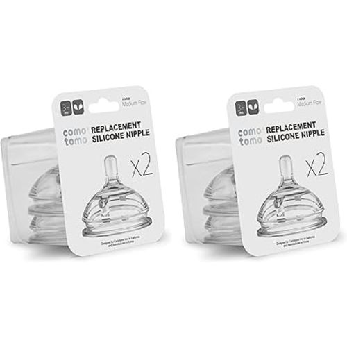 Comotomo Silicone Replacement Nipple, Fast Flow, 6+ Months, 2 Count (Pack of 2)