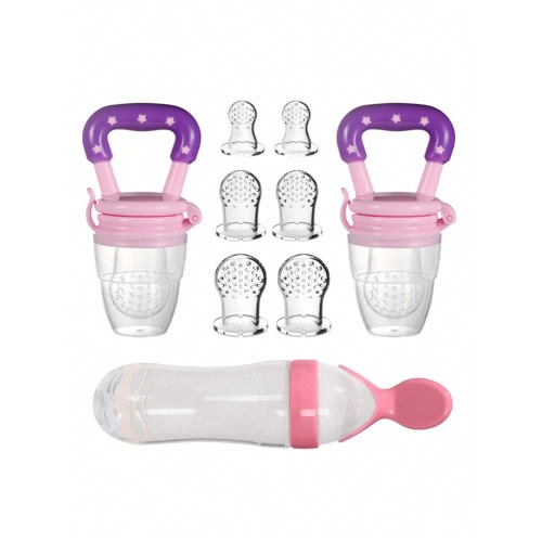 5pcs/9pcs Optional Silicone Mesh Feeding Pouch, Baby Fruit & Vegetable Teether, Feeding Accessories Including Fruit Puree Spoon, Rice Cereal Squeeze Spoon, Baby Bottle Feeding Spoon, Infant Rice Cereal Bottle, Silicone Feeding Tools | SHEIN USA