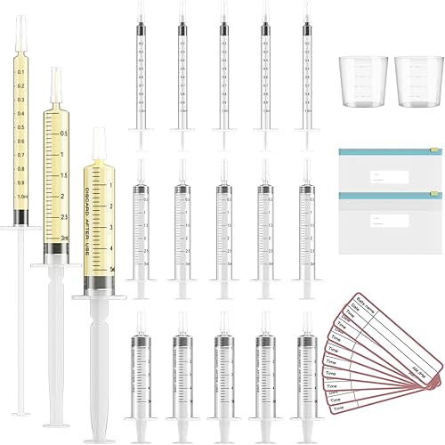 30 Sets 1/3/5ml Colostrum Collector with Caps, Colostrum Collection Kit Includes 30pcs Sterile Syringes, 2 Measuring Cup, 2 Storage Bags, 30 Labels (No Needle Breast Milk Syringe )