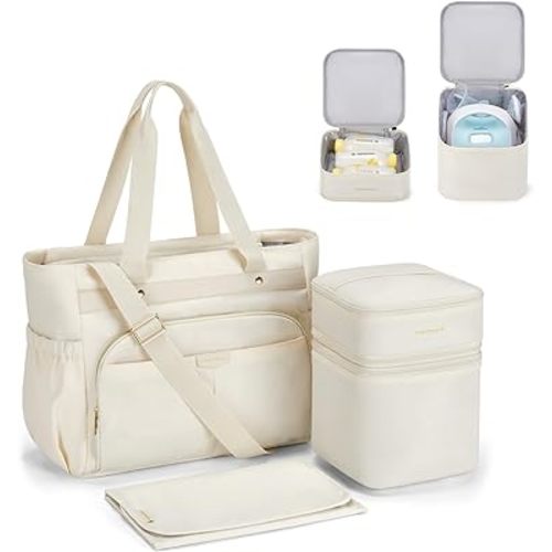 mommore Breast Pump Bag with Cooler for Medela, Spectra S1, S2, Diaper Bag Tote with Changing Pad, Baby Bag for Work