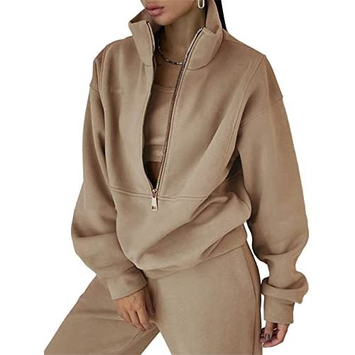 Kissonic Womens Fleece 2 Piece Outfits Sweatsuit Half Zip Pullover Sweatshirt Joggers Pants Tracksuit Set