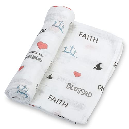 LollyBanks Muslin Swaddle Blankets, 100% Organic Cotton Receiving Blanket | 47" x 47", Breathable Newborn Blanket for Receiving, Swaddling, Nursery, Boys & Girls (Inspirational Print)