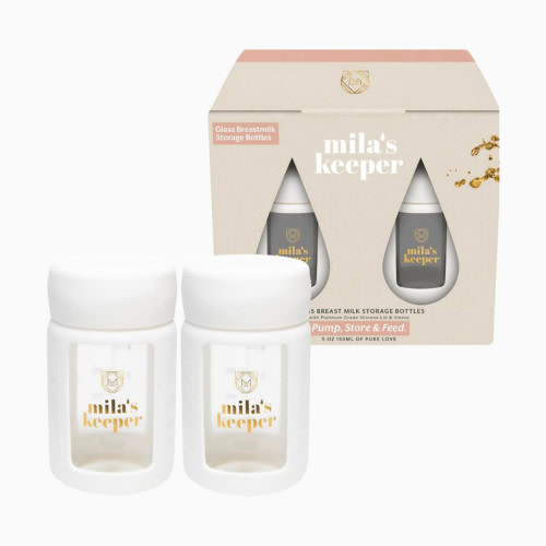 Mila's Keeper Glass Breast Milk Storage Bottles, 2 Pack - Aspen White, Wide, 2