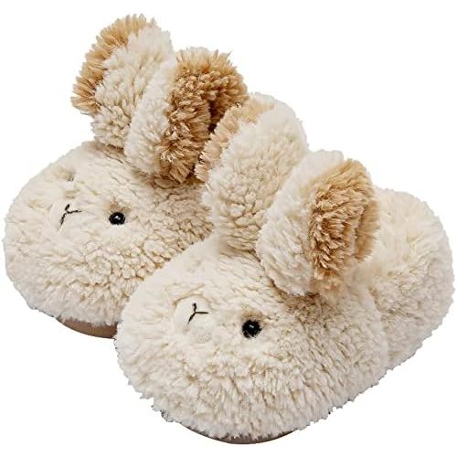 Caistre Pantuflas para niñas y niños pequeños con diseño de conejo, pantuflas de casa mullidas, pantuflas de invierno, pantuflas cálidas de felpa suave para niños