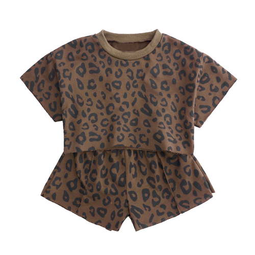 WOYY Toddler Girls Summer Cotton Leopard Short Sleeve T Shirt Shorts Set, Sizes 2-3T