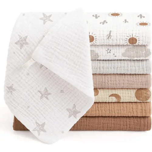 Bearmoss Muslin Burp Cloths 100% Cotton Cloths Baby Burp Cloths Muslin Washcloths Ultra-Absorbent Soft Baby Face Towel Burping Clothes for Newborn Burp Cloths Baby Boys and Girls 20"x10"(Brown)