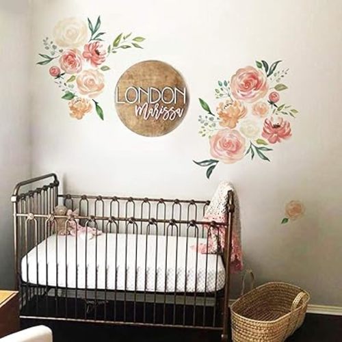 Peony Flowers Wall Stickers DIY Leaves Wall Decals Art Decor for Girls Bedrooms Living Room