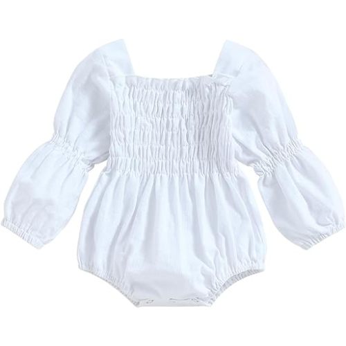 Axupico Newborn Infant Baby Girl Romper Sleeveless Fly Sleeve White One Piece Bodysuit Jumpsuit Hairband Summer Clothes