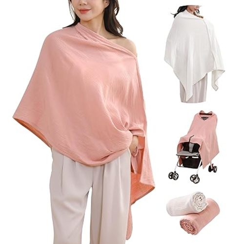 2-Pack Nursing Covers for Breastfeeding, 100% Organic Cotton Muslin Breastfeeding Cover, Multi-Use Nursing Scarf, Car Seat Canopy, Stroller Cover, Soft Breathable Baby Blanket Green