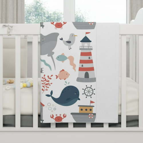 Ocean Animal Fleece Baby Blanket, Nursery Decor, Baby Products
