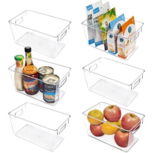 Vtopmart Clear Plastic Storage Bins, 6 PCS Pantry Organizer Bins with Handle for Refrigerator, Fridge, Cabinet, Kitchen, Countertops, Cupboard, Freezer Organization,Medium - M(10”L x 6”W x 5”H)