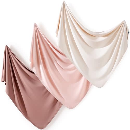 GRSSDER 3 Pack Newborn Swaddle Blankets for Girls, Ultra Soft Stretchy Jersey Knit Extra Large Size 33 x 44 Receiving Blankets for Easy Swaddling Baby Snug and Cozy