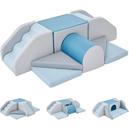 Foam Climbing Blocks for Toddlers (12-Piece Set) | Indoor Climbing Toys with Slide & Stairs | Soft Arch Crawl & Climb Play Set | PU Leather Easy-Clean Foam Blocks | Safe Active Play for Kids