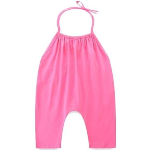 Toddler Baby Girl Clothes Halter Backless Romper Infant Summer Sleeveless Jumpsuit Kids Cotton Outfits with Pockets