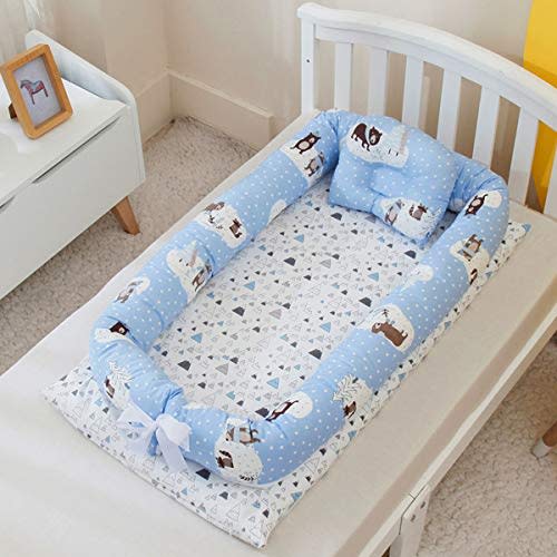 Abreeze Baby Lounger Baby Nest Portable Co Sleeping Baby Bed Newborn Lounger, Ultra Soft Breathable Infant Bassinet Baby Cots Travel Crib Baby Bed - Perfect for Baby Boys (Bear)
