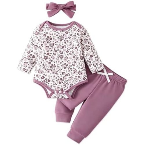 Newborn Infant Baby Girl Clothes Outfits Fall Winter Romper 3PCS Pant Sets