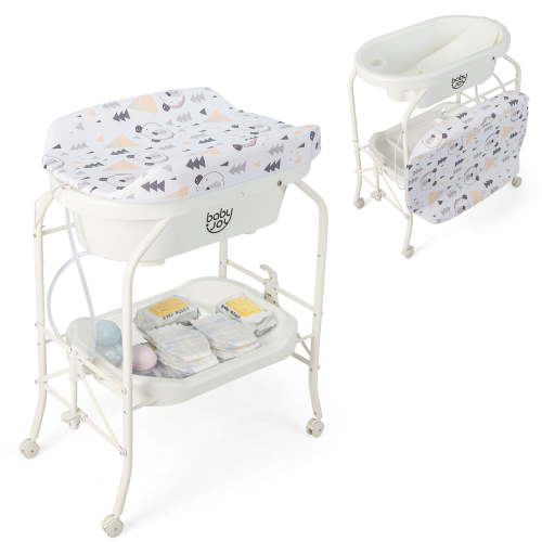 Costway, Baby Changing Table with Bathtub, Foldable Portable White