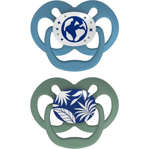Dr. Brown's Advantage Glow-in-The-Dark Baby Pacifier, Fully Symmetrical Soother with Soft Silicone Bulb, Blue Nature, 6-18m, BPA Free, 2 Pack