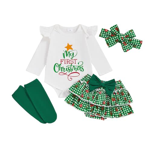 Bonangber Newborn Baby Girl Christmas Outfit Long Sleeve Romper Christmas Onesie Bloomers Shorts Set Cute Fall Winter Clothes
