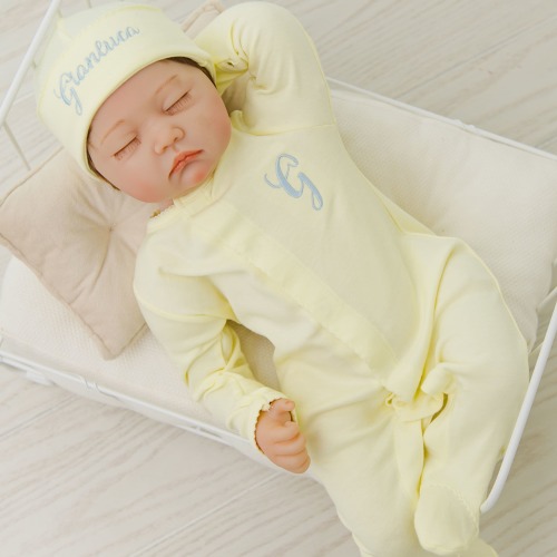 Personalized Baby Coming Home Outfit: Embroidered Yellow Cotton Footie