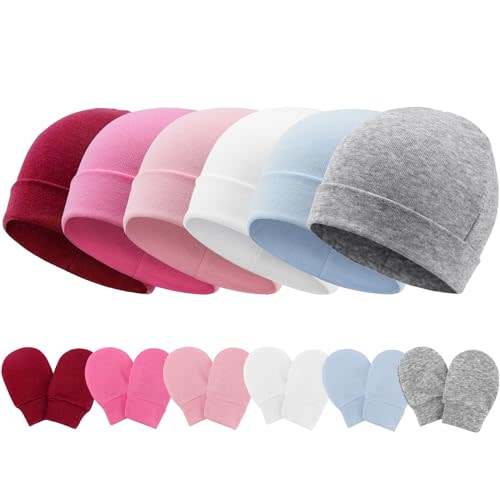 Newborn Baby Hats and Mittens Set Infant Beanie Cap Toddler Gloves Newborn Hospital Hats for Baby Boys Girls Kid 0-6 Months