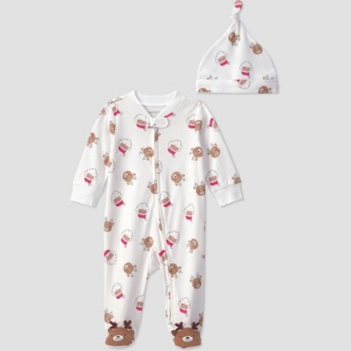 Carter's Just One You® Baby Christmas Santa Reindeer Long Sleeve Sleep N' Play with hat - White Newborn